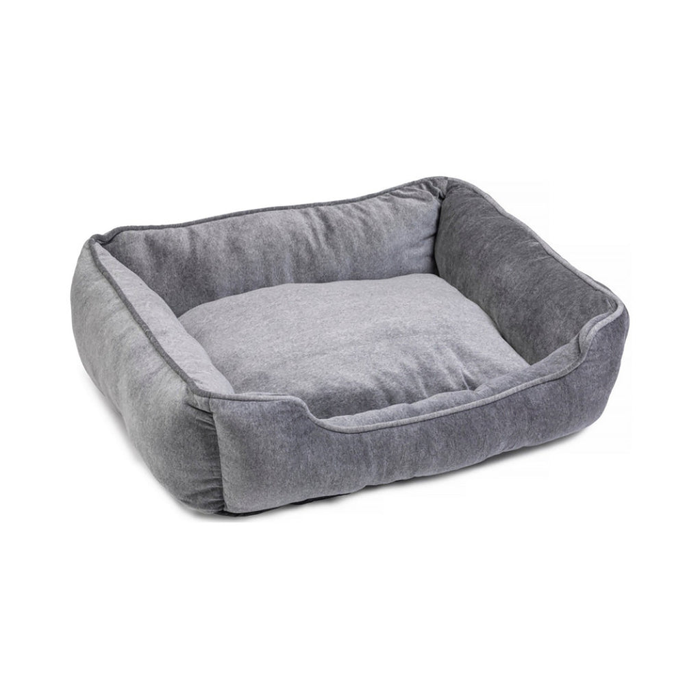 House Of Paws Velvet Square Bed Grey