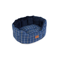 House Of Paws Check Tweed Oval Snuggle Bed Navy
