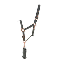Hy Equestrian Rose Gold Headcollar & Lead Rope Gry/Rose Gold