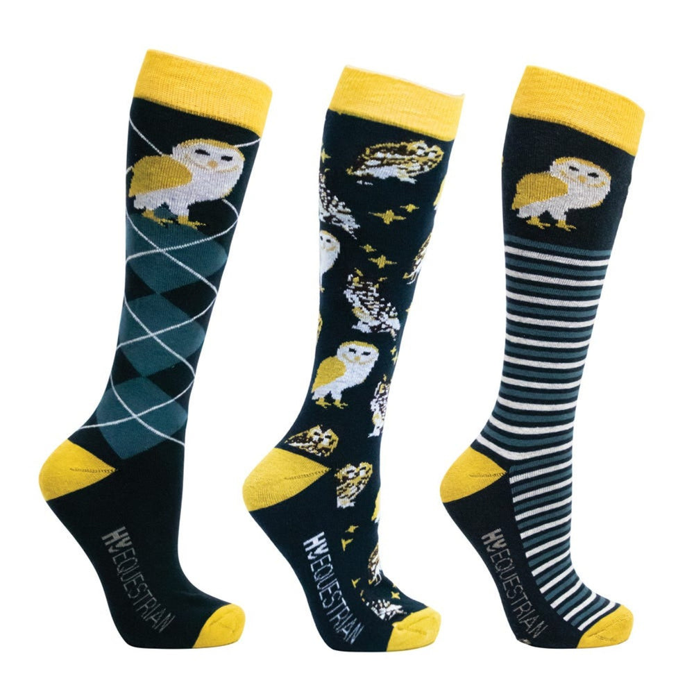 Hy Equestrian Night Owl Socks Adult Navy/Yellow