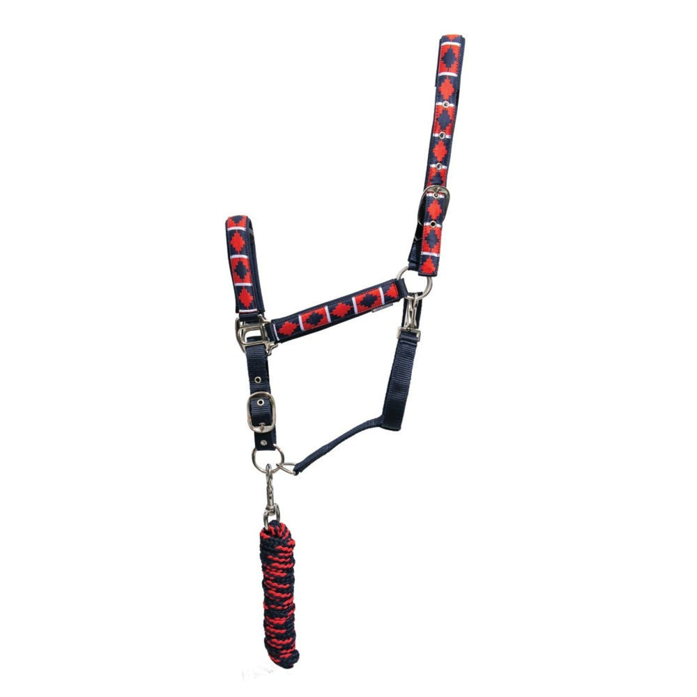 Hy Equestrian Woven Polo Headcollar & Lead Rope Navy/Red