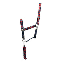 Hy Equestrian Woven Polo Headcollar & Lead Rope Navy/Red