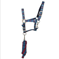 Hy Equestrian Tartan Headcollar With Lead Rope Pink/Blue