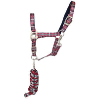 Hy Equestrian Tartan Headcollar With Lead Rope Rasp/Wht/Nvy