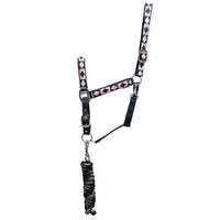 Hy Equestrian Woven Polo Headcollar & Lead Rope Navy/Rose