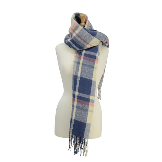 Hy Equestrian Ladies Supersofttartan Scarf Soft Blu/Crm/Pch