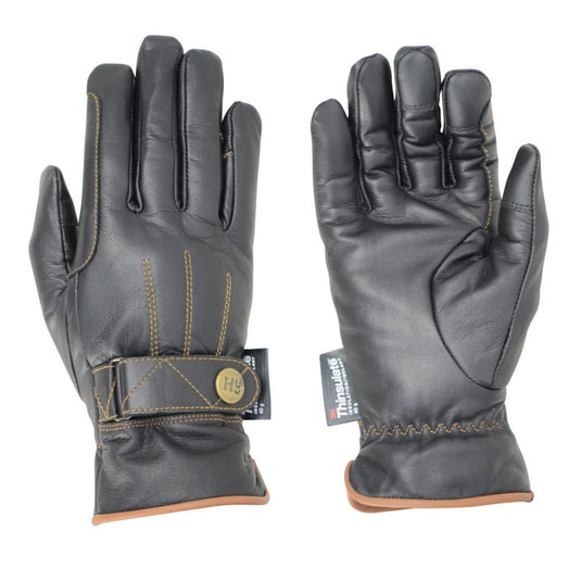 Hy Equestrian Thinsulate Leather Winter Riding Glove Blk/Tan
