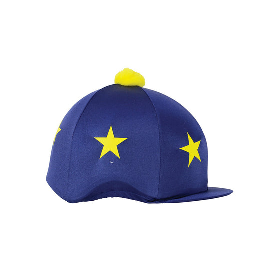 Hy Equestrian Star Print Bobble Hat Cover Navy/Yellow