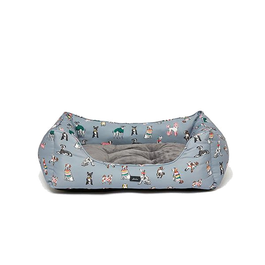 Joules Rainbow Dogs Box Bed Dog Print Grey