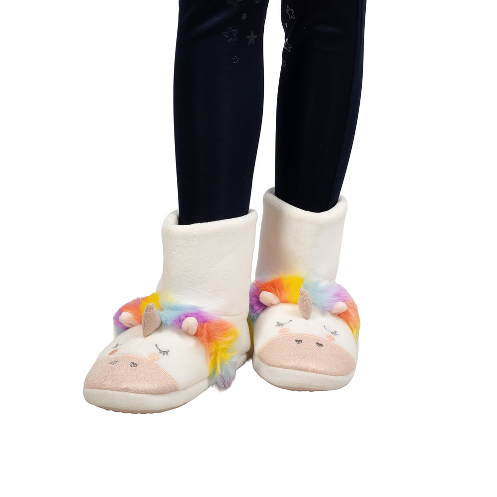 Unicorn Boot Slippers By Little Rider White/Rainbow